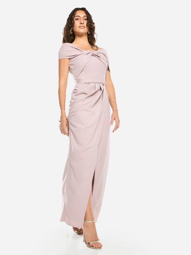 House of Moda Folded Collar Draped Wrap Gown Maxi Dress - Image 3