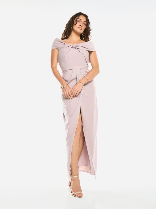 House of Moda Folded Collar Draped Wrap Gown Maxi Dress - Image 4
