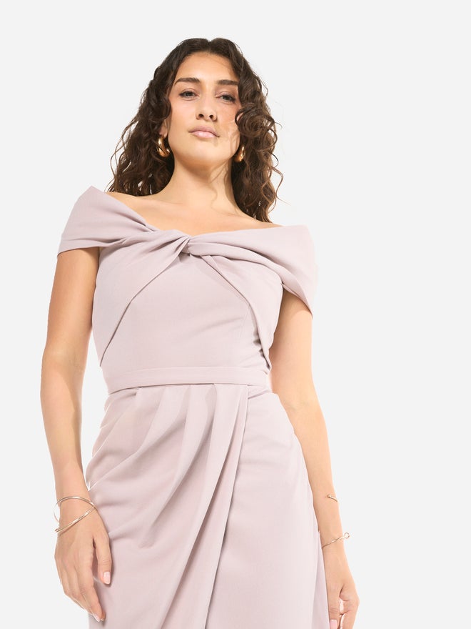 House of Moda Folded Collar Draped Wrap Gown Maxi Dress - Image 5
