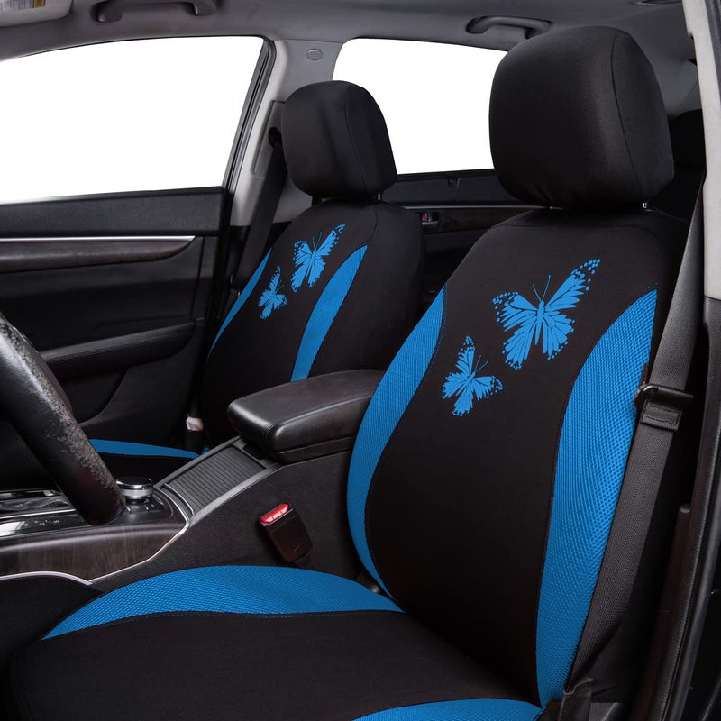 Flying Banner Butterfly car seat Covers ful Set Fashion Universal Lady Woman Female Rear Bench Split Colorized (Full Set, Blue) - Image 3