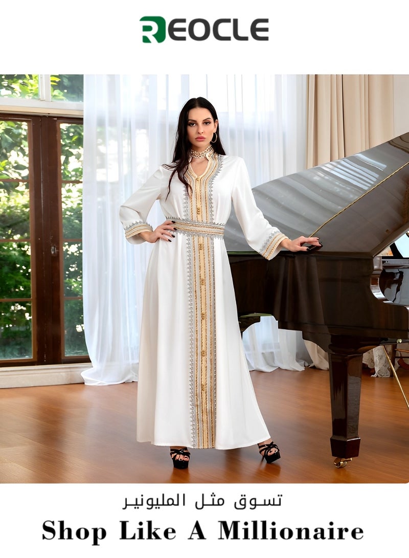 REOCLE Ladies Party Robe Muslim Evening Gown Long Skirt High Quality Long Sleeve Dress  - Image 1