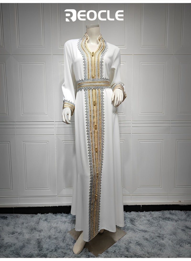 REOCLE Ladies Party Robe Muslim Evening Gown Long Skirt High Quality Long Sleeve Dress  - Image 5