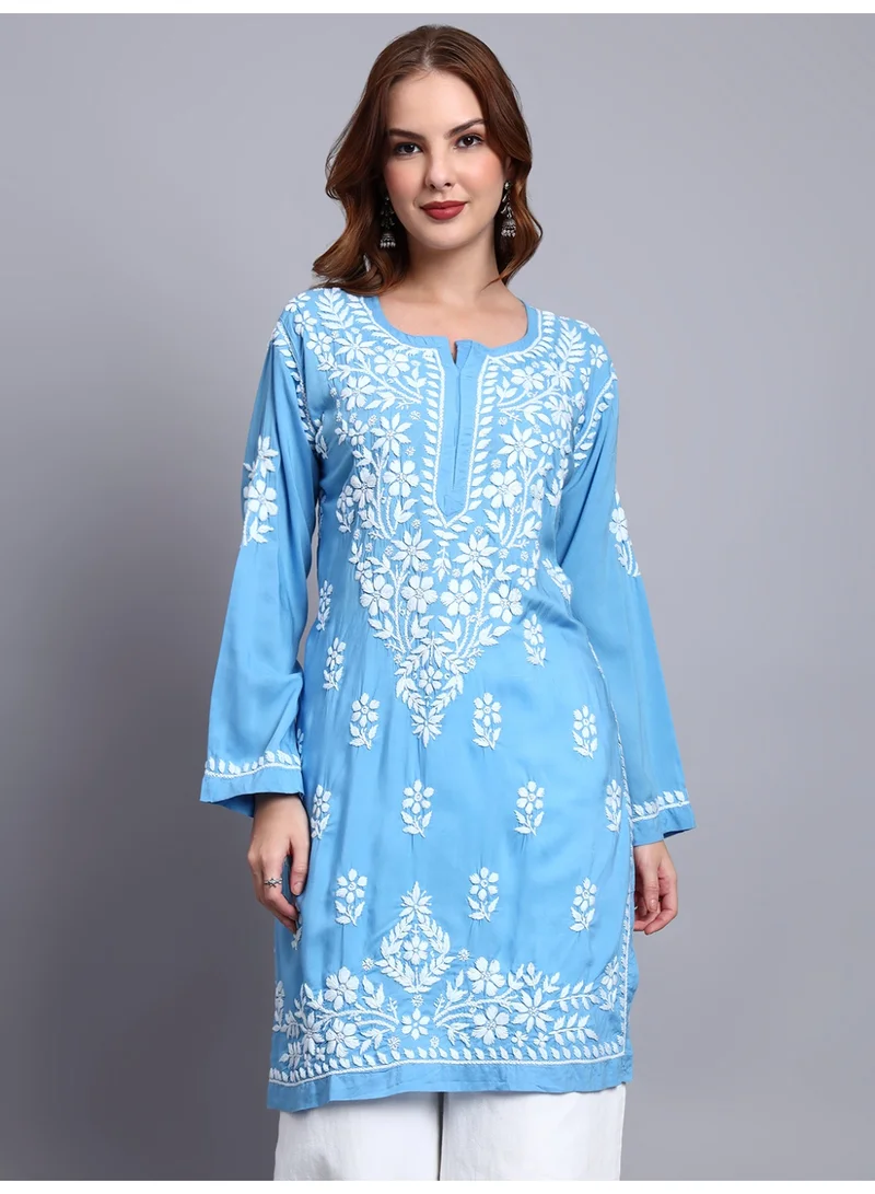 Alaya Blue Women Hand Embroidered Chikankari Modal Kurti -AL3702 for Women | Best Price UAE