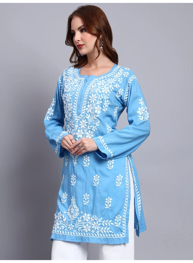 Alaya Blue Women Hand Embroidered Chikankari Modal Kurti -AL3702 for Women | Best Price UAE