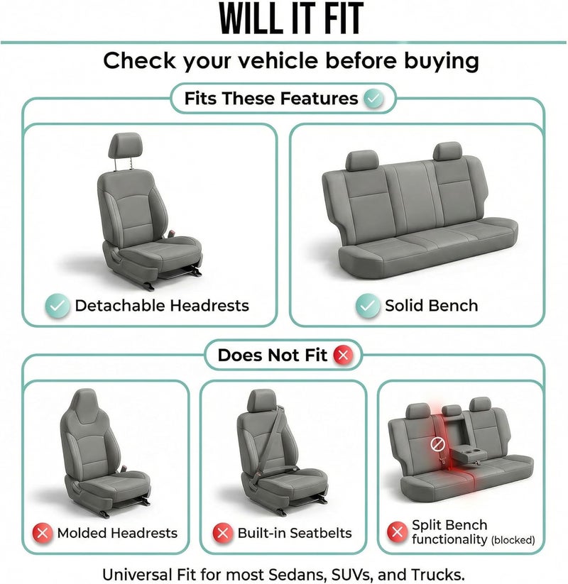 FH Group Car Seat Covers Full Set Cloth - Universal Fit Automotive Seat Covers, Low Back Front Seat Covers, Solid Back Seat Cover, Washable Car Seat Cover for SUV, Sedan and Van Blue - Image 2