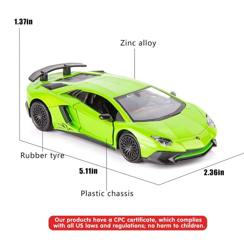 TGRCM-CZ 1/36 Scale Lamborghini Aventador LP700-4 Casting Car Model, Zinc Alloy Toy Car for Kids, Pull Back Vehicles Toy Car for Toddlers Kids Boys Girls Gift (Green) - Image 2