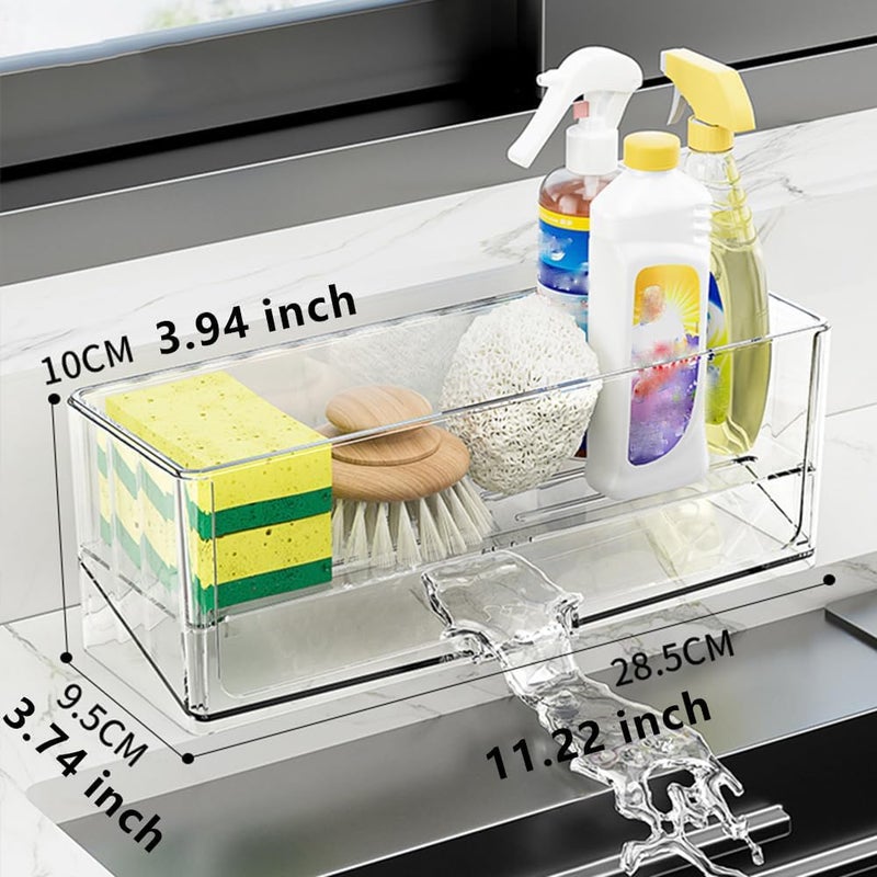 STORICANS Sponge Holder for Kitchen Sink, Plastic Sink Caddy No Rust, Kitchen Sink Organizer Countertop Soap Dispenser Kitchen Organizers and Storage Essentials (Clear) - Image 2