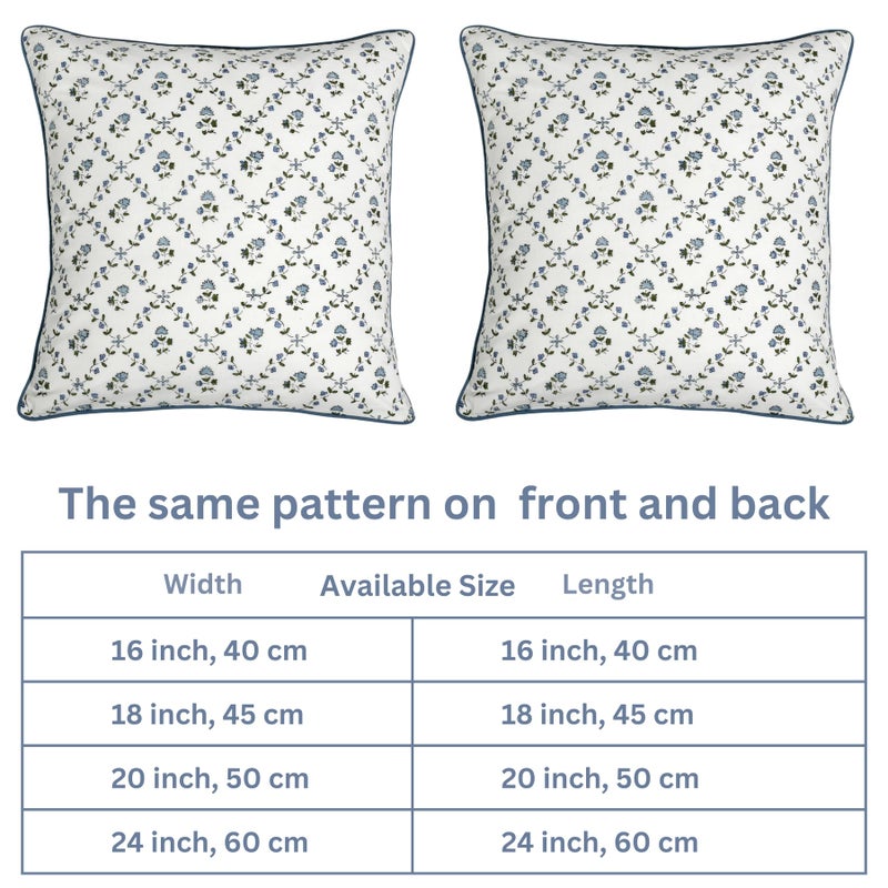 Ridhi Block Print Powder Blue Pillow Cover 18" x 18" (Pack of 2) Decorative Couch Pillows for Living Room, Chic Boho Cute Outdoor Pillows Covers Gifts for Spring, Easter and Valentine - Image 5