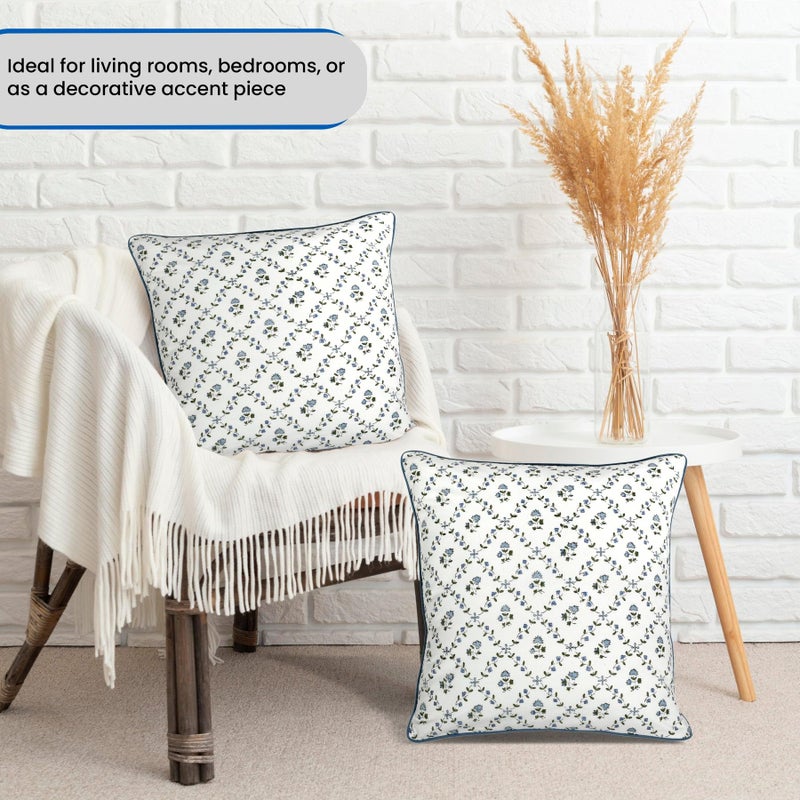 Ridhi Block Print Powder Blue Pillow Cover 18" x 18" (Pack of 2) Decorative Couch Pillows for Living Room, Chic Boho Cute Outdoor Pillows Covers Gifts for Spring, Easter and Valentine - Image 2