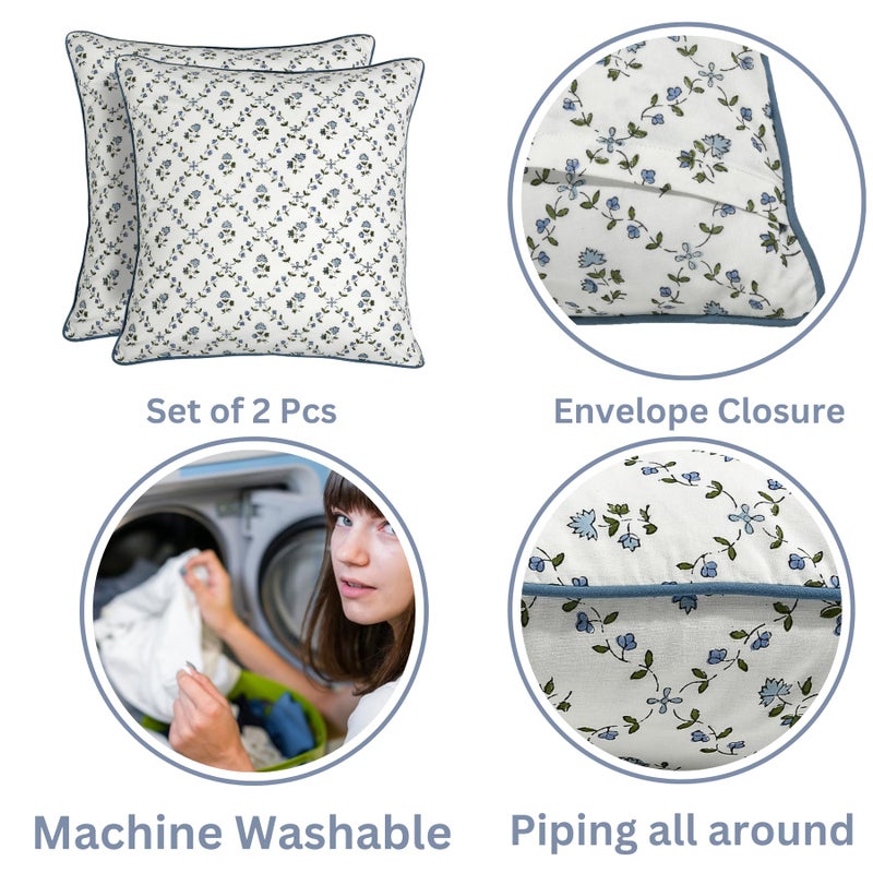 Ridhi Block Print Powder Blue Pillow Cover 18" x 18" (Pack of 2) Decorative Couch Pillows for Living Room, Chic Boho Cute Outdoor Pillows Covers Gifts for Spring, Easter and Valentine - Image 3