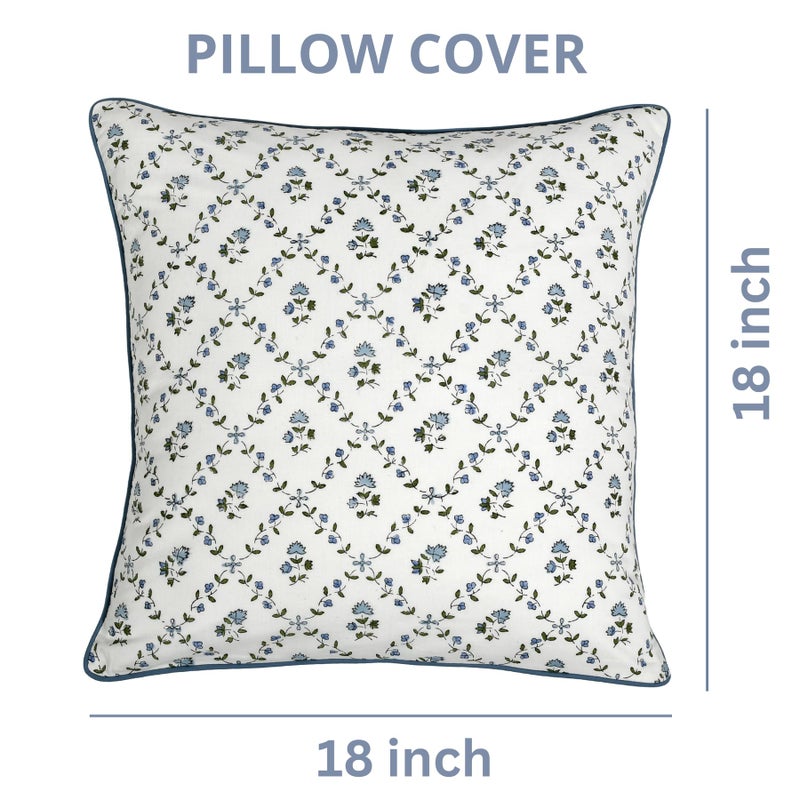 Ridhi Block Print Powder Blue Pillow Cover 18" x 18" (Pack of 2) Decorative Couch Pillows for Living Room, Chic Boho Cute Outdoor Pillows Covers Gifts for Spring, Easter and Valentine - Image 4
