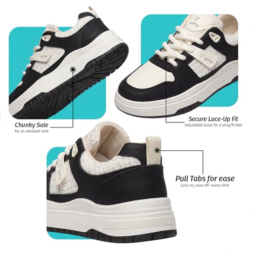 YOHO UrbanDash Sneakers for Woman | Strong Grip, Thick Laces, Cushioned Insoles | Comfortable & Stylish for Everyday Use Shoes for Woman/Girls/Ladies -0736 | Noir - UK 4 - Image 2
