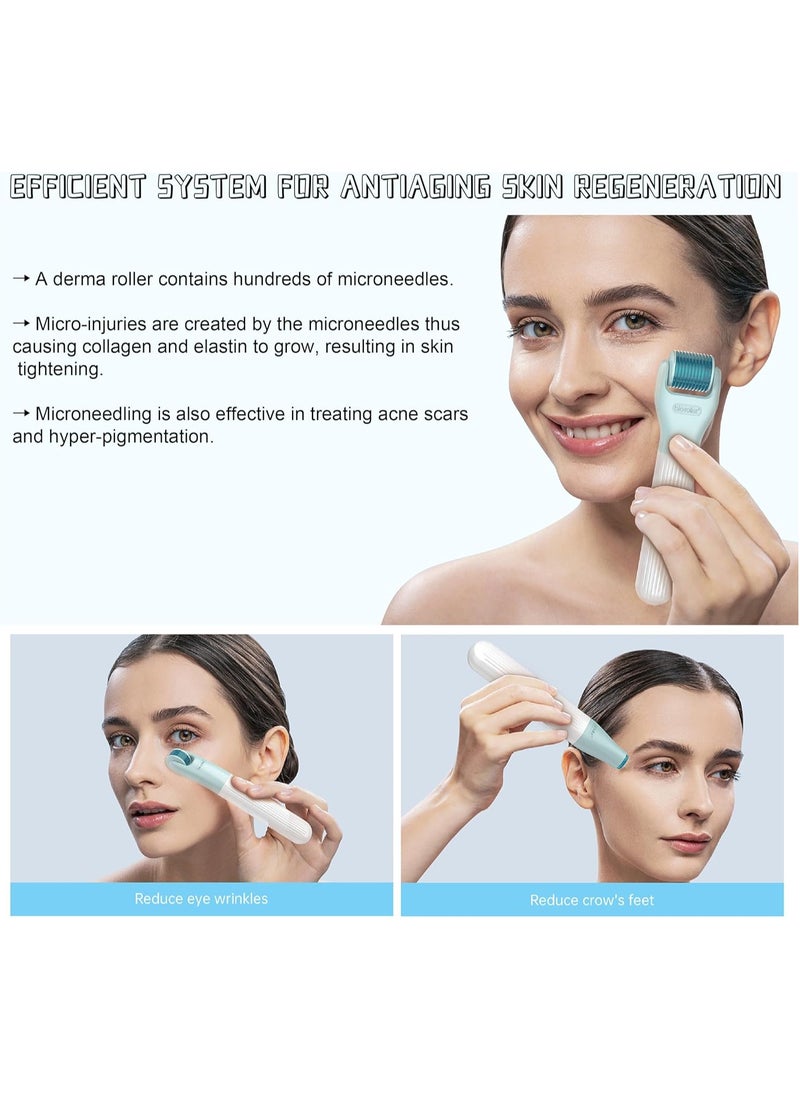 Bio Roller - Derma Roller - 10 in 1 Derma skincare kit - Derma Pen Microneedle Stamp for Hair, Beard growth, Shrink Pores, Brighten Skin Tone - Image 1