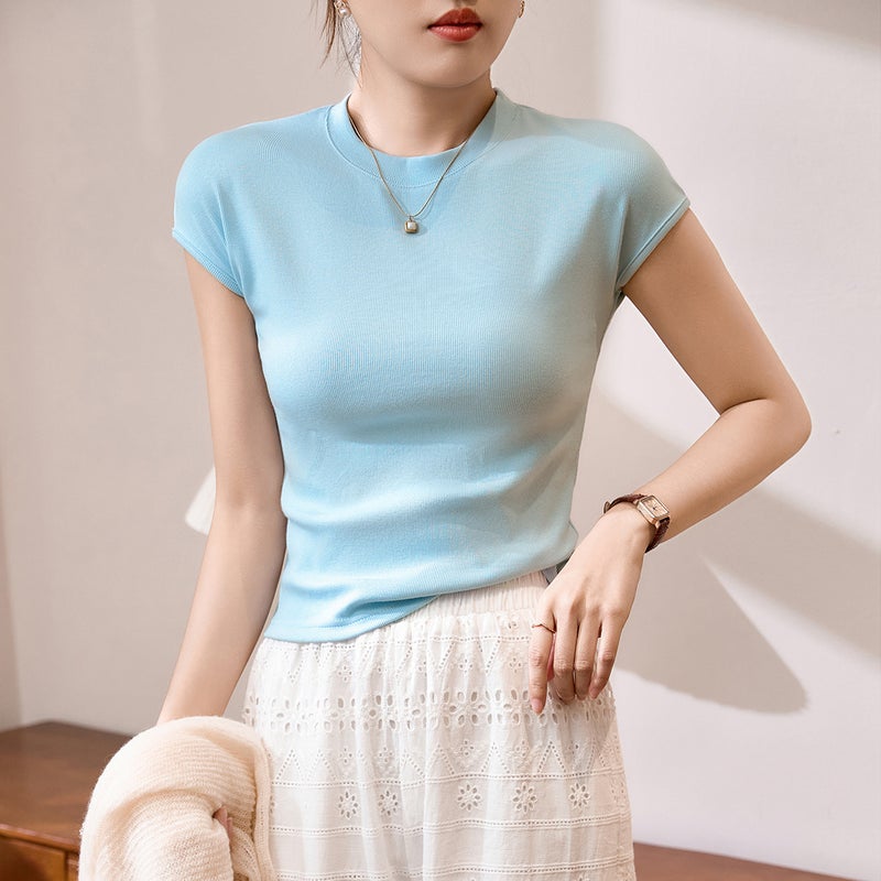 # 260G Ecocos Uses Good Materials To Ensure Quality # French-Style Short-Sleeved Women'S Summer T-Shirt With Slim Fit And Round Neck Top - Image 1