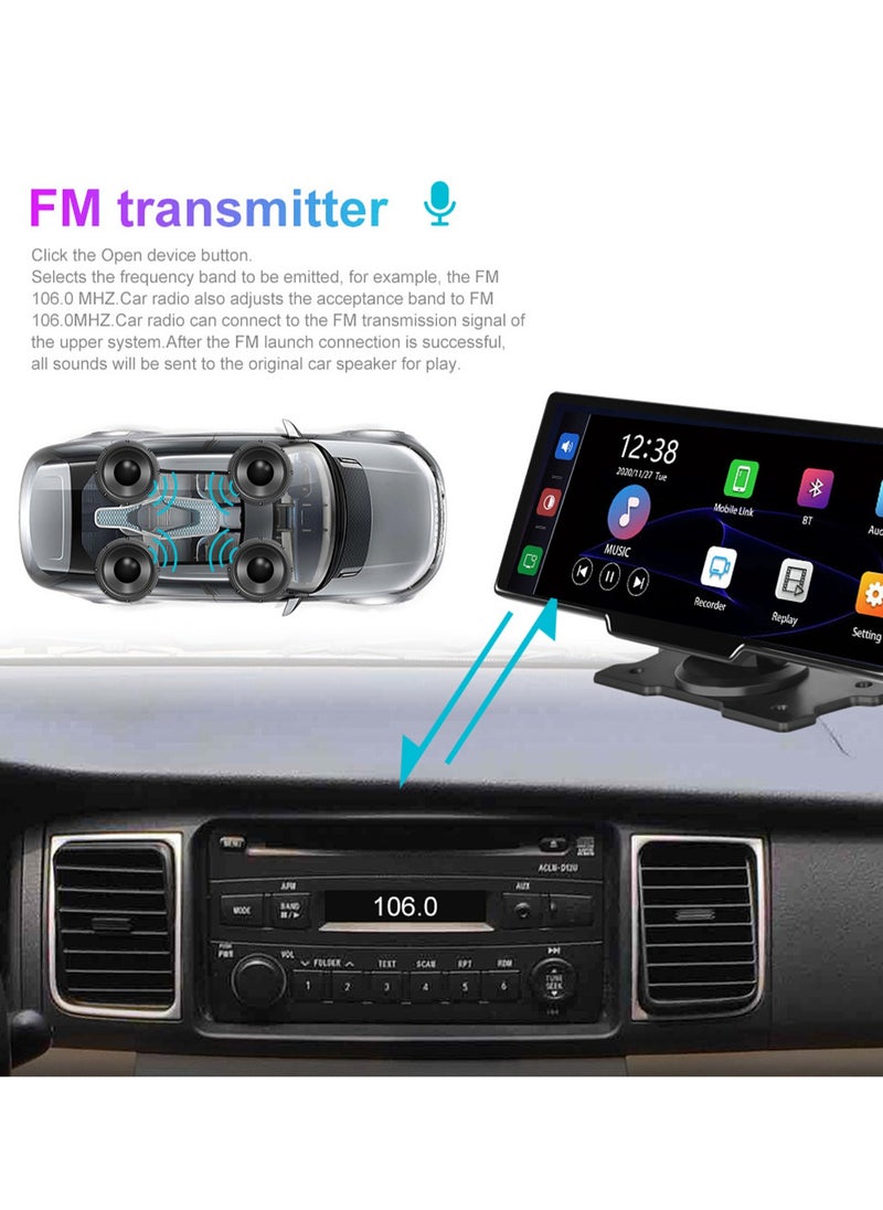 مي فازا - CarPlay اللاسلكي مع شاشة 10.26 بوصة - كاميرا داش بعدسة مزدوجة 4K - يدعم Apple CarPlay وAndroid Auto - النسخ المتطابق اللاسلكي - 5G WiFi، Bluetooth، FM - محول السيارة - بطاقة TF سعة 64 جيجابايت - Image 1