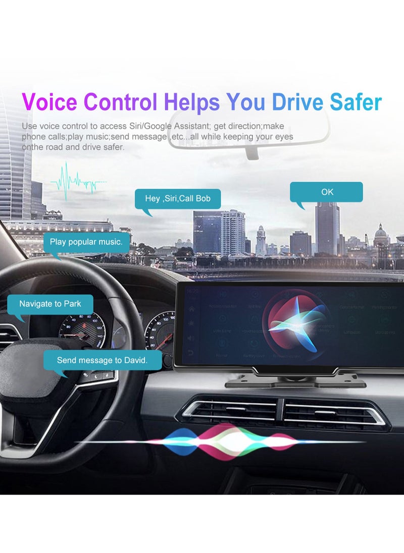 مي فازا - CarPlay اللاسلكي مع شاشة 10.26 بوصة - كاميرا داش بعدسة مزدوجة 4K - يدعم Apple CarPlay وAndroid Auto - النسخ المتطابق اللاسلكي - 5G WiFi، Bluetooth، FM - محول السيارة - بطاقة TF سعة 64 جيجابايت - Image 1