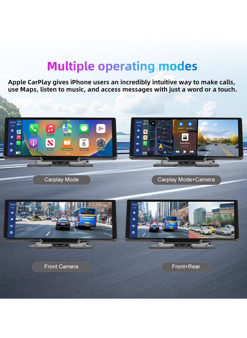 مي فازا - CarPlay اللاسلكي مع شاشة 10.26 بوصة - كاميرا داش بعدسة مزدوجة 4K - يدعم Apple CarPlay وAndroid Auto - النسخ المتطابق اللاسلكي - 5G WiFi، Bluetooth، FM - محول السيارة - بطاقة TF سعة 64 جيجابايت - Image 1