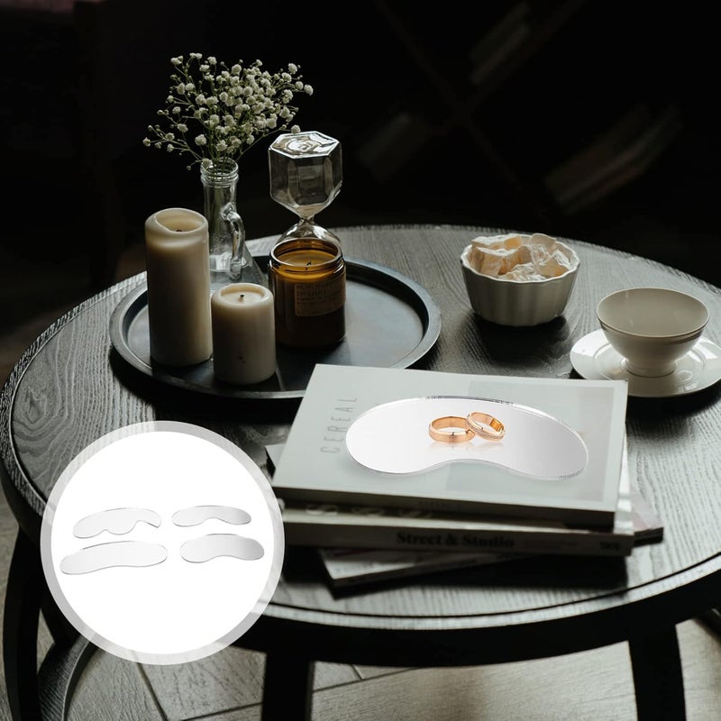 klarako 4pcs Mirror Tray Mirror Ring Plates Ring Rack Display Clear Jewelry Plates Mirror Necklace Tray Reflection Mirror Plate Jewelry Mirrored Plate Acrylic Storage Board Display Board - Image 4