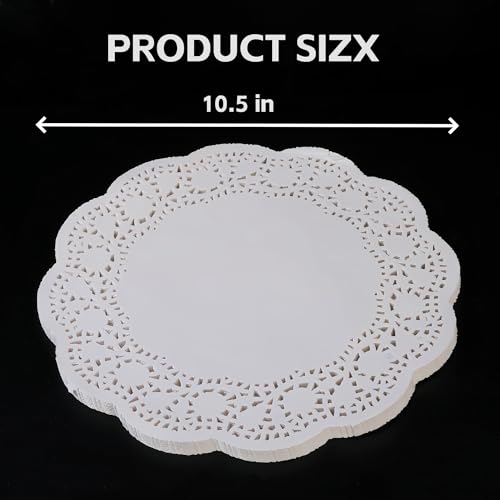 LJY 100 Pieces White Lace Round Paper Doilies Cake Packaging Pads Wedding Tableware Decoration (10.5 Inch) - Image 3