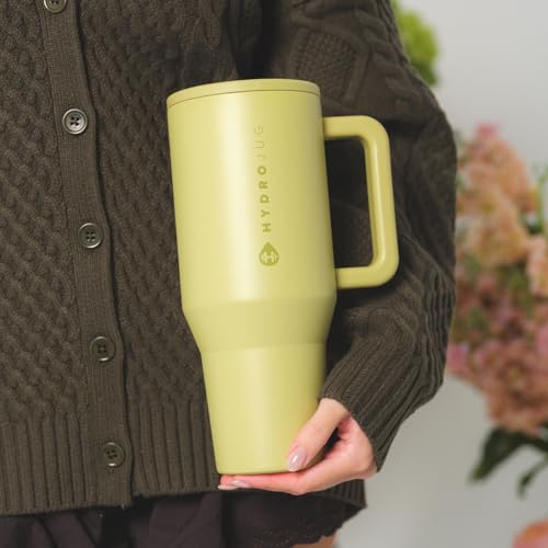 HydroJug Traveler - 40 oz Water Bottle with Handle & Flip Straw - Fits in Cup Holder, Leak Resistant Tumbler-Reusable Insulated Stainless Steel & Rubber Base - Gifts for Women & Men, Olive - Image 4
