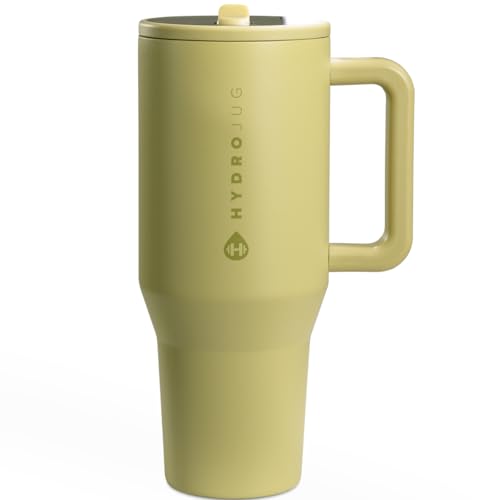 HydroJug Traveler - 40 oz Water Bottle with Handle & Flip Straw - Fits in Cup Holder, Leak Resistant Tumbler-Reusable Insulated Stainless Steel & Rubber Base - Gifts for Women & Men, Olive - Image 1