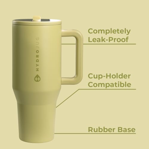 HydroJug Traveler - 40 oz Water Bottle with Handle & Flip Straw - Fits in Cup Holder, Leak Resistant Tumbler-Reusable Insulated Stainless Steel & Rubber Base - Gifts for Women & Men, Olive - Image 2