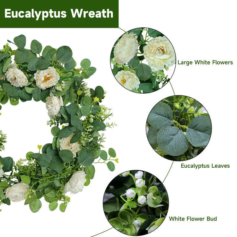 Autokcan 4 Packs 24FT Artificial Eucalyptus Flower Garland with White Camellias, Faux Greenery Garland Wedding Decor Fake Flower Rose Hanging Vine for Home Yard Table Party Decor - Image 2