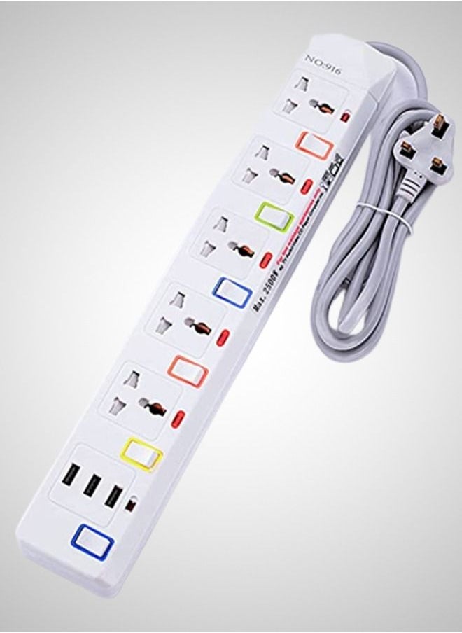 TYCOM - Power Strip Surge Protector with USB Extension Cord Flat Plug with Widely 5 AC Outlet and 3 USB Small Desktop Station with 6 feet Power Cord Compact Socket. - Image 1