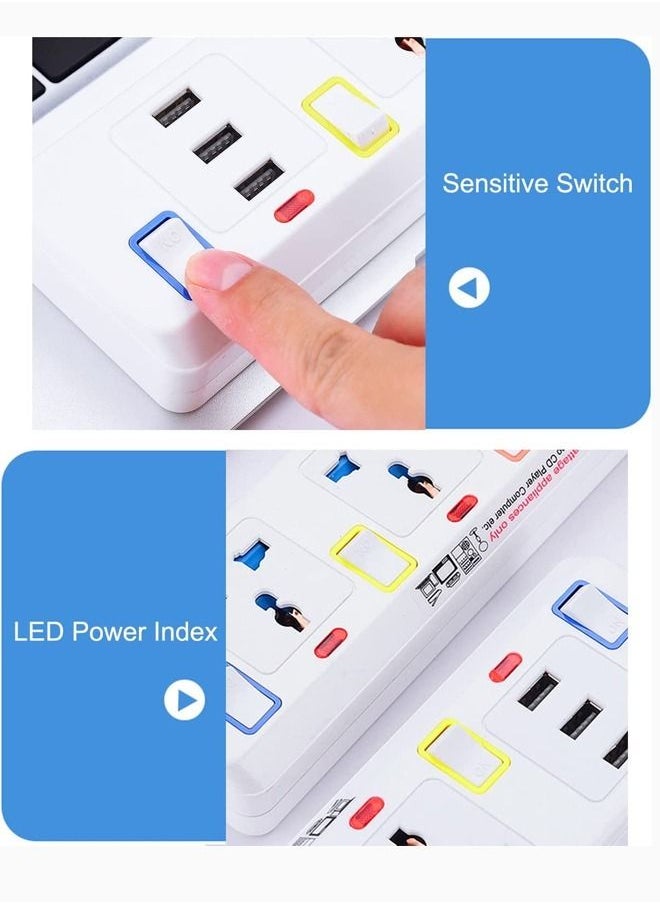 TYCOM - Power Strip Surge Protector with USB Extension Cord Flat Plug with Widely 5 AC Outlet and 3 USB Small Desktop Station with 6 feet Power Cord Compact Socket. - Image 1