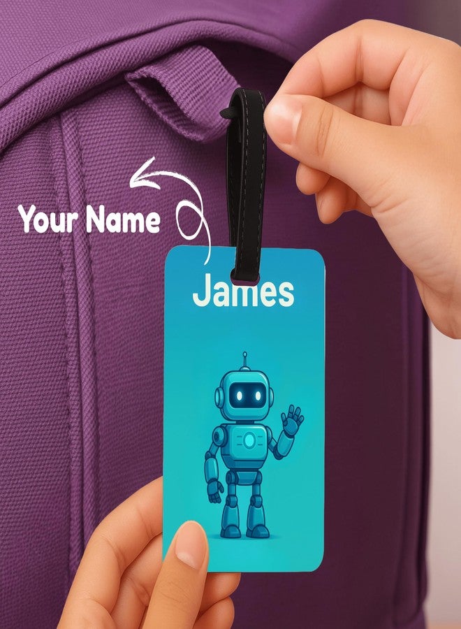 Kidzook Personalized Name Bag Tag | Custom Luggage Tag for Kids & Adults - PVC Luggage Tag for Travel, School, Office, Camping | Robo Theme Design with Silicone Strap (Pack of 1) - Image 2