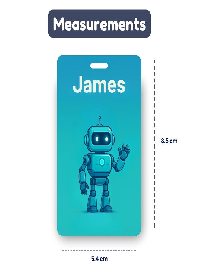 Kidzook Personalized Name Bag Tag | Custom Luggage Tag for Kids & Adults - PVC Luggage Tag for Travel, School, Office, Camping | Robo Theme Design with Silicone Strap (Pack of 1) - Image 5