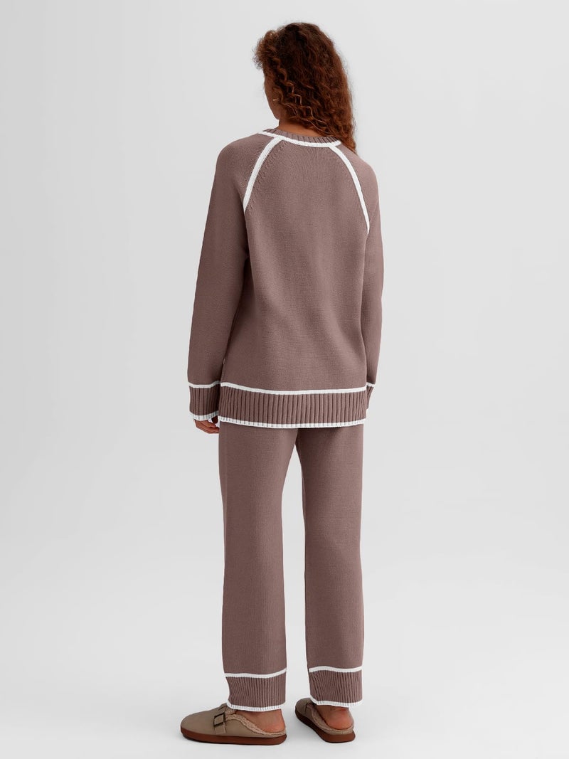 LILLUSORY Womens Lounge Set Two 2 Piece 2025 Fall Loungewear Knit Matching Sweater Sweat Suits SweatSuits Trendy Fashion Outfits Clothes Clothing Colorblock Pants Winter Cute - Image 4