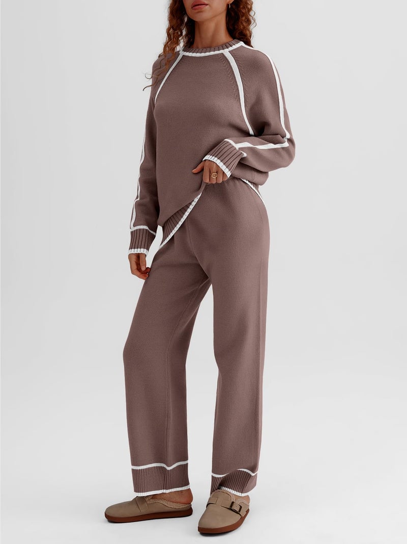 LILLUSORY Womens Lounge Set Two 2 Piece 2025 Fall Loungewear Knit Matching Sweater Sweat Suits SweatSuits Trendy Fashion Outfits Clothes Clothing Colorblock Pants Winter Cute - Image 3