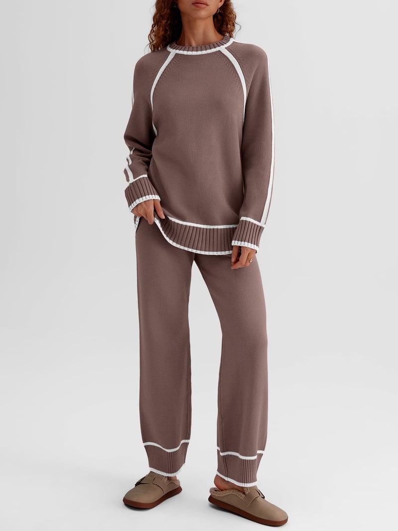 LILLUSORY Womens Lounge Set Two 2 Piece 2025 Fall Loungewear Knit Matching Sweater Sweat Suits SweatSuits Trendy Fashion Outfits Clothes Clothing Colorblock Pants Winter Cute - Image 2