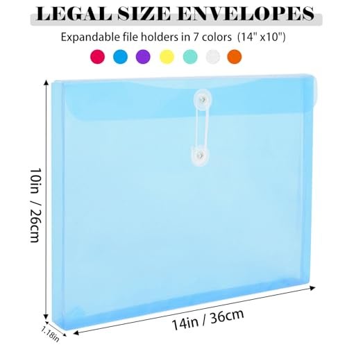 Kinyanco Legal Size Plastic Envelopes with String Tie Closure, 1-1/4" Expansion Clear Poly Envelope Side Loading File Folder Document Organizer for Legal Size Paper, Filing Folders, Office School Home (7) - Image 2