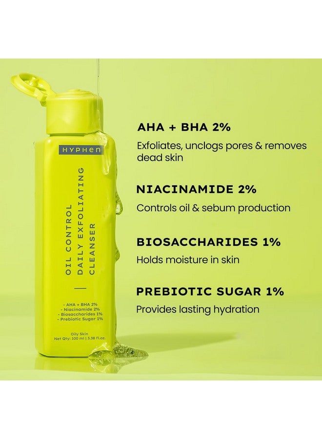 HYPHEN Oil Control 2% Aha + Bha, Salicylic Acid Face Wash For Oily Skin & Acne| Daily Exfoliating Cleanser With 2% Niacinamide | Deep Cleanses & Removes Dirt | For Men & Women - 100 Ml - Image 3