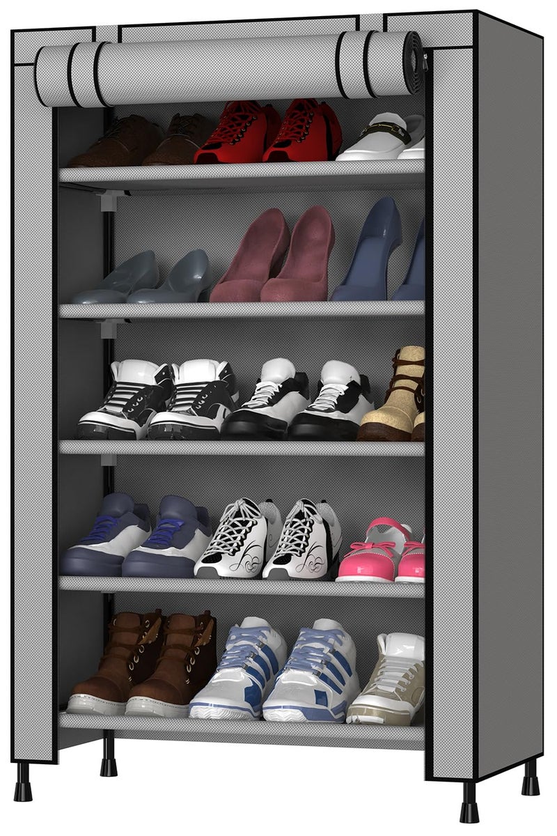 MY ARMOR Multipurpose 5-Tiers Shoe Rack with Dustproof Zip Cover, Storage Rack made by Non Woven Fabric and Plastic Components for footwear, Toys, clothes - 5 Shelves, Grey - Image 1