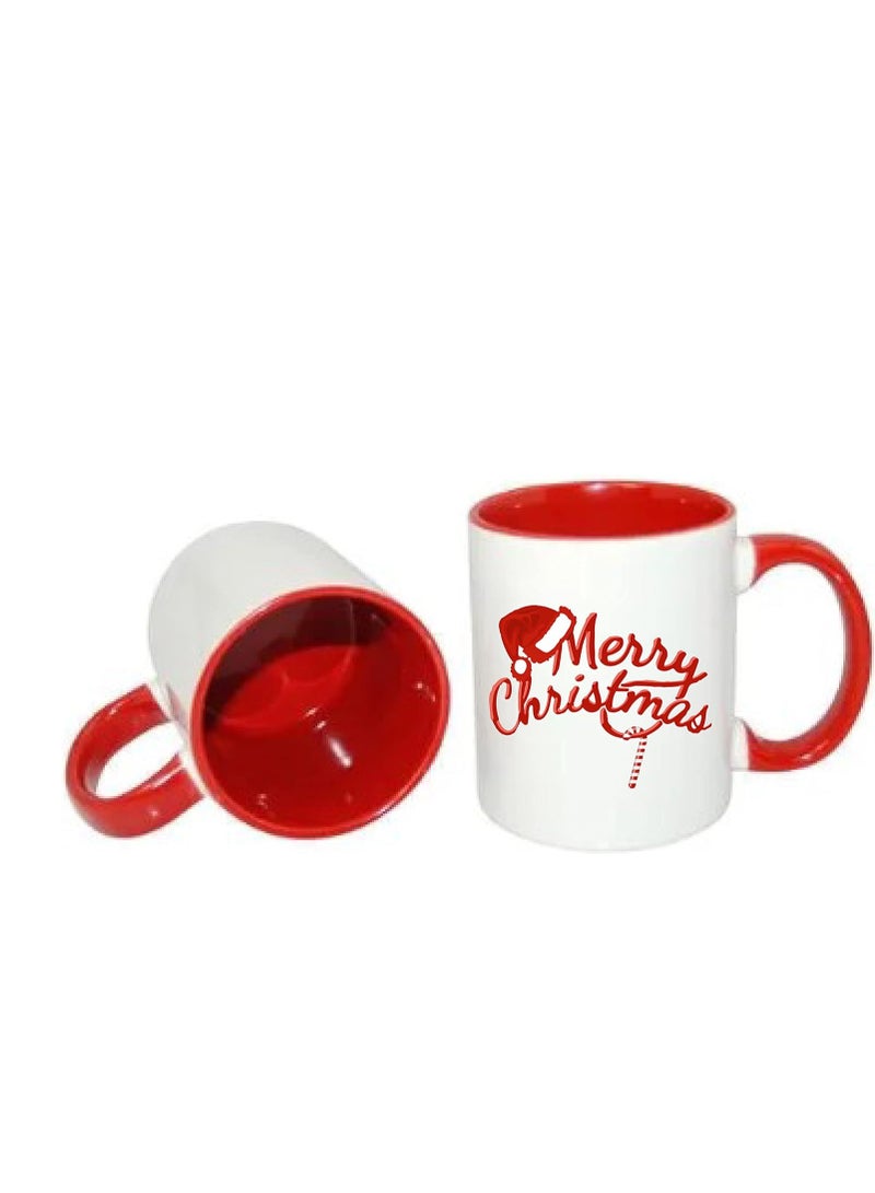 RYN Christmas Design Printed Ceramic Coffee Mug Suitable Gift for Christmas | Christmas Theme| Christmas Decor | Gifts for Friends| Gift for Employees (Two Tone Red Mug, Design 6) - Image 2