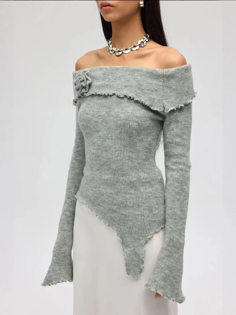 Mai Collection MAI STUDIOS Off-Shoulder Slim Fit Knit Sweater