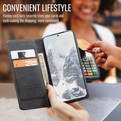 Cracedily for OnePlus 13 Case, Flip Wallet Leather Case with Card Holder Magnetic Closure Shockproof Kickstand Protective Phone Cases Cover for OnePlus 13, Black - Image 4