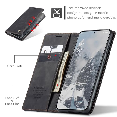 Cracedily for OnePlus 13 Case, Flip Wallet Leather Case with Card Holder Magnetic Closure Shockproof Kickstand Protective Phone Cases Cover for OnePlus 13, Black - Image 2