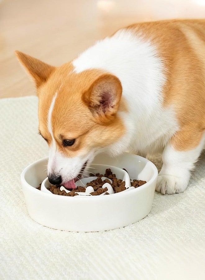 TRUVIC Ceramic Slow Feeder Dog Bowls, 1.5 Cup Puzzle Slow Feeder Bowls for Fast Eaters, Ceramic Dog Food Dish no Black Chin, Puzzle Bowl for Medium Dogs, White - Image 2