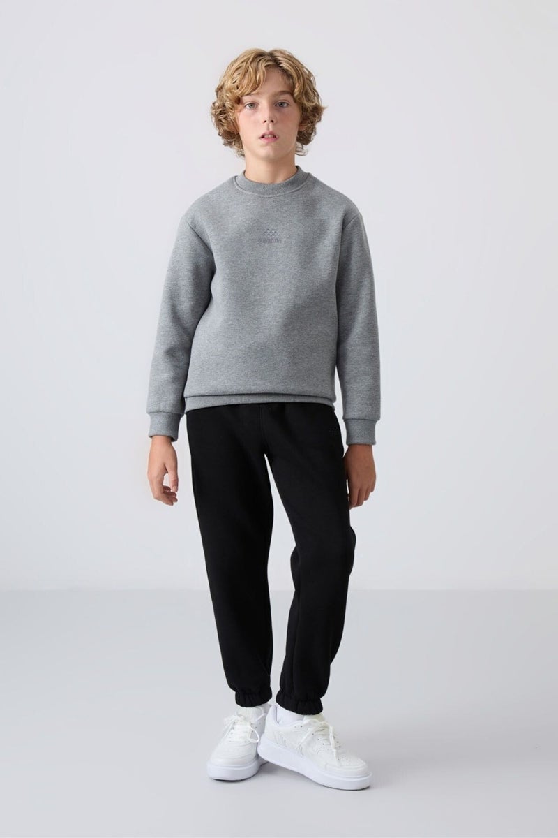 Tommy Life Gray Melange Cotton Thick Fluffy Soft Textured Standard Fit Embroidered Boy's Sweatshirt - 11232  - Image 2