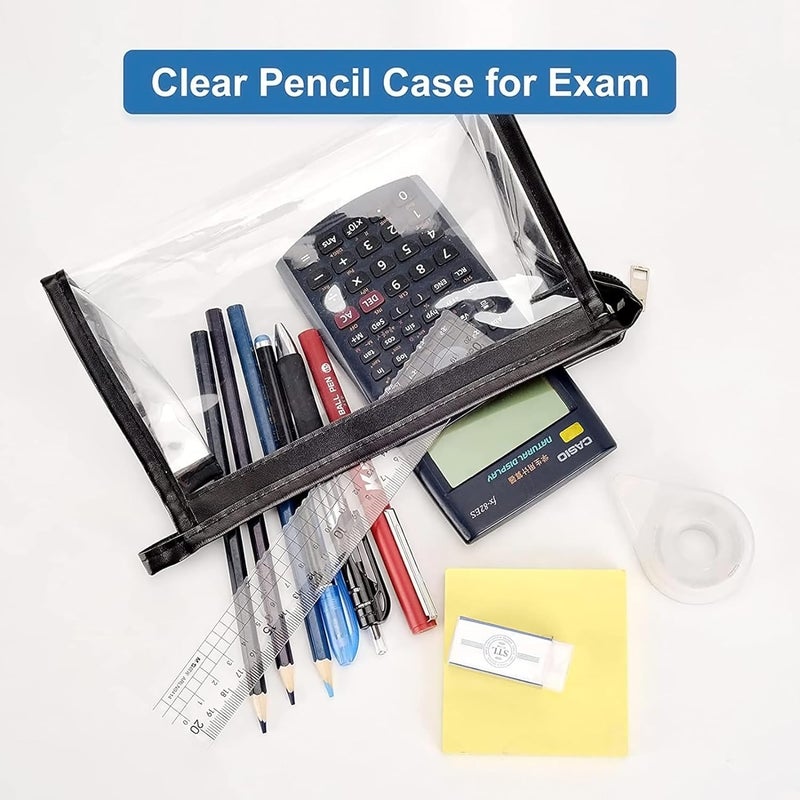GLUN® حقيبة stationery شفافة مع إغلاق بسحاب للفتيات والفتيان، منظم للمدرسة، الكلية، المكتب، حقيبة تجميل لطيفة للنساء، حقيبة بيضاء متعددة الاستخدامات عبوة من 1 - Image 2