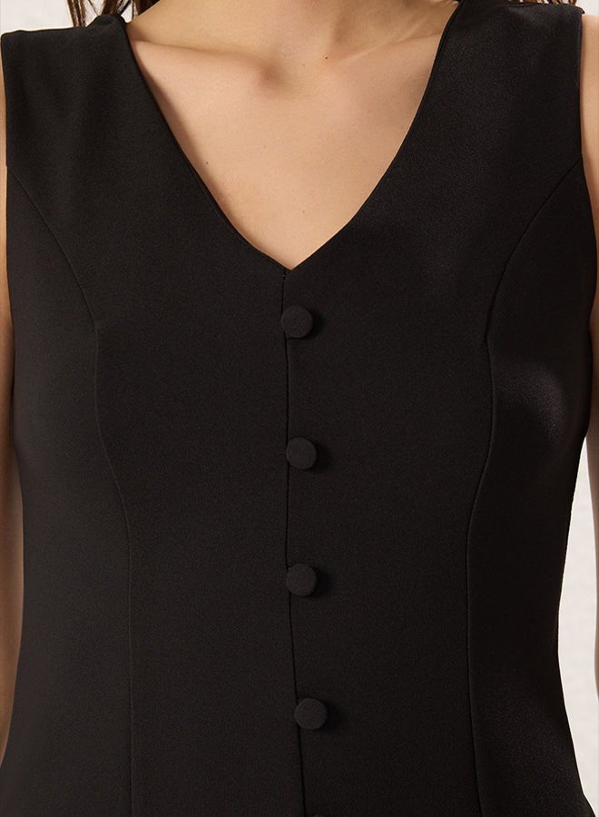 trendyol Black A-Line Flounce Button Detailed Mini Woven Dress  - Image 3