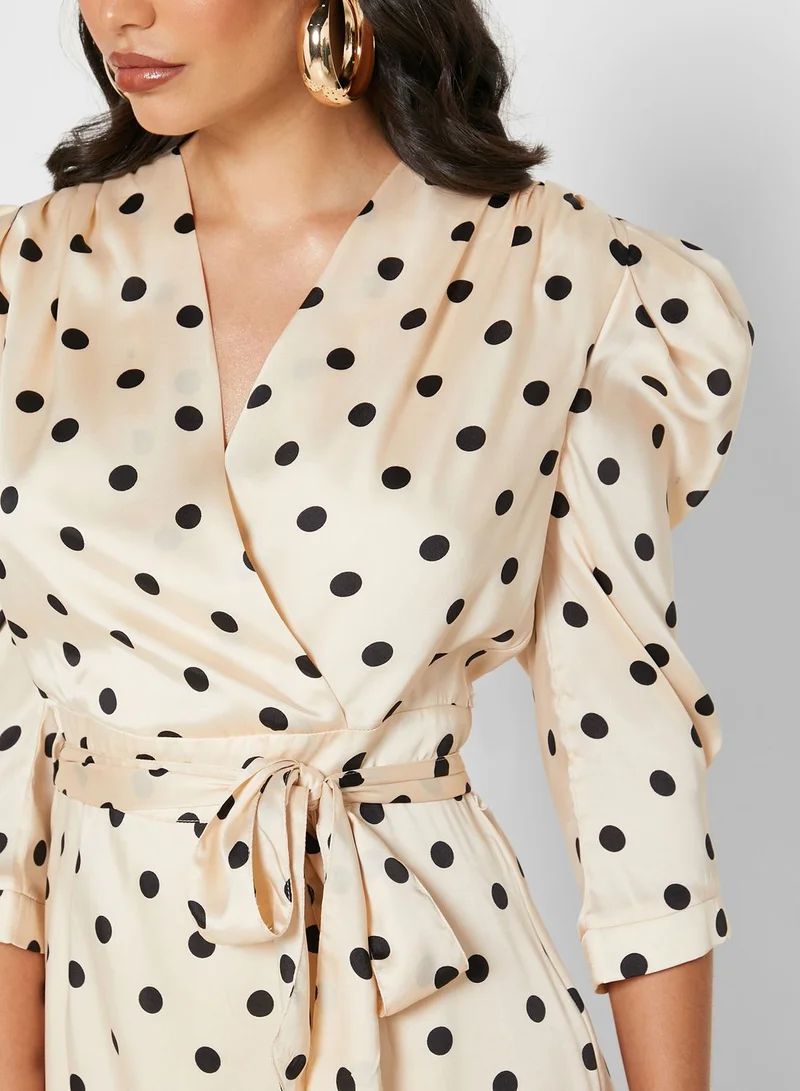 Khizana Polka Dot Wrap Front Midi Dress