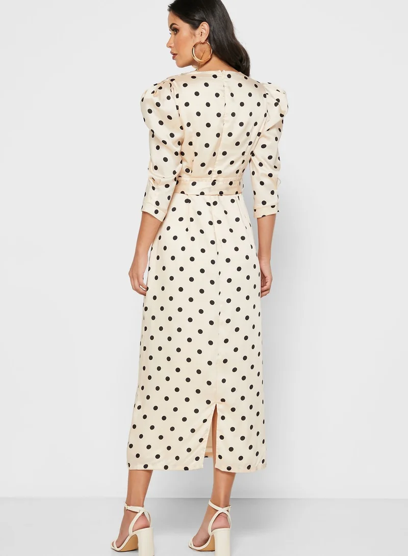 Khizana Polka Dot Wrap Front Midi Dress