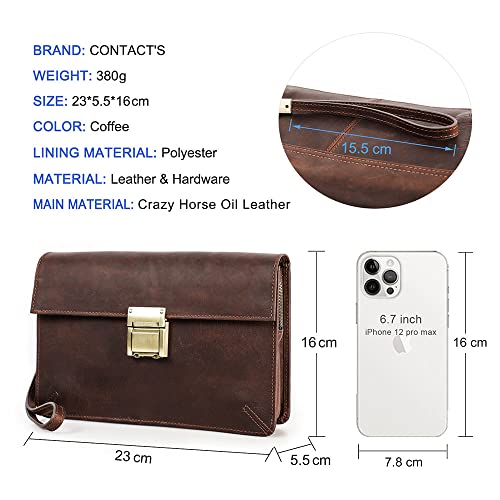 CONTACTS Mens Leather Clutch Bag, Code Lock Anti Theft Wrist Wallet for Men Leather Clutch Purse Travel Card Phone Checkbook Organizer - Image 3