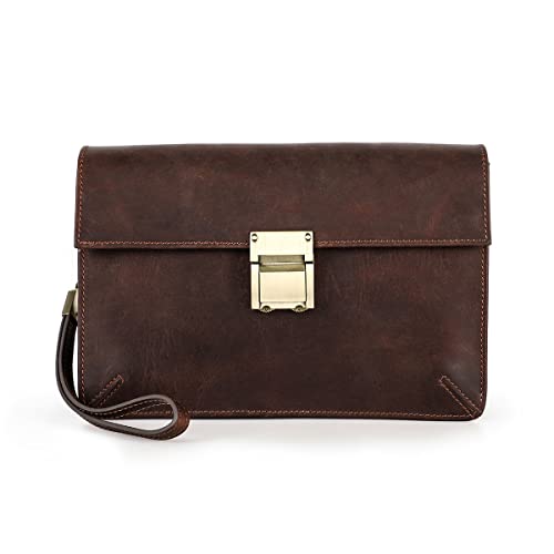 CONTACTS Mens Leather Clutch Bag, Code Lock Anti Theft Wrist Wallet for Men Leather Clutch Purse Travel Card Phone Checkbook Organizer - Image 1