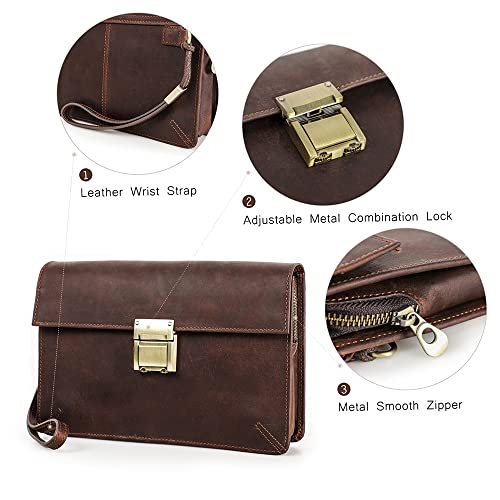 CONTACTS Mens Leather Clutch Bag, Code Lock Anti Theft Wrist Wallet for Men Leather Clutch Purse Travel Card Phone Checkbook Organizer - Image 5